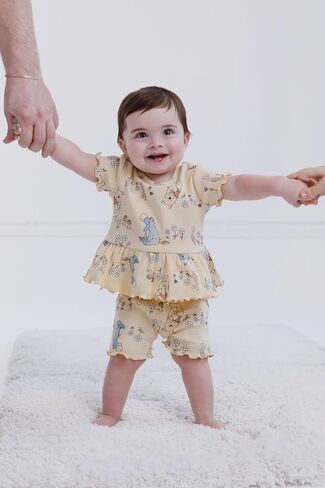 Disney Girls' 2-Piece T-Shirt and Shorts Set for Baby & Kids | 2-Piece Coordinated Set, Comfortable Ribbed Knit, Easy Pull-On Elastic Waist, Soft Cotton Blend Fabric in Saudi Arabia
