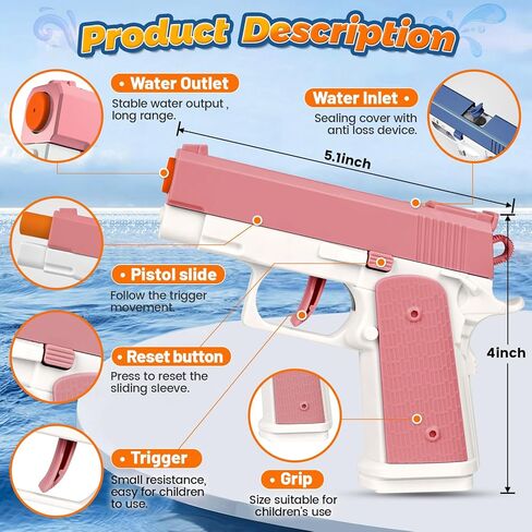 2 حزمة من مسدسات المياه للأطفال - مسدس مياه قاذف مياه معتاد على الثمالة ألعاب مسدس مياه للأطفال الصغار الأولاد والبنات، هدايا صيفية مثالية لحمام السباحة والشاطئ وحفلات الرماية في الهواء الطلق لعبة قتال المياه in Kuwait