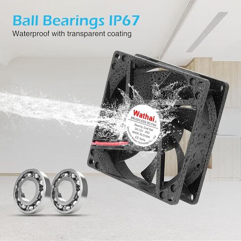 Wathai 120mm x 25mm DC 12V Waterproof Fan Dual Ball High Preformance for Electronic Equipment Cabinet or DIY Cooling Ventilation Exhaust Projects IP67 2 Pack in Kuwait