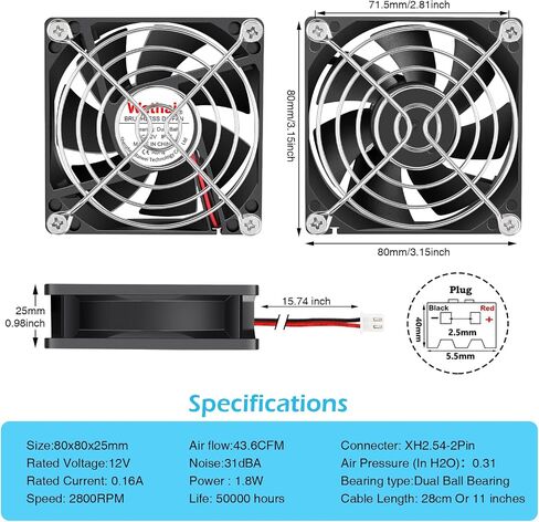 Wathai 120mm x 25mm DC 12V Waterproof Fan Dual Ball High Preformance for Electronic Equipment Cabinet or DIY Cooling Ventilation Exhaust Projects IP67 2 Pack in Kuwait