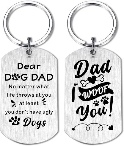 هدايا اللوتوزو I Woof You Dog Dad - سلسلة مفاتيح Best Dog Dad Ever - سلاسل مفاتيح للكريسماس وعيد الميلاد للرجال والأب والكلاب، فضي، مقاس S in Kuwait