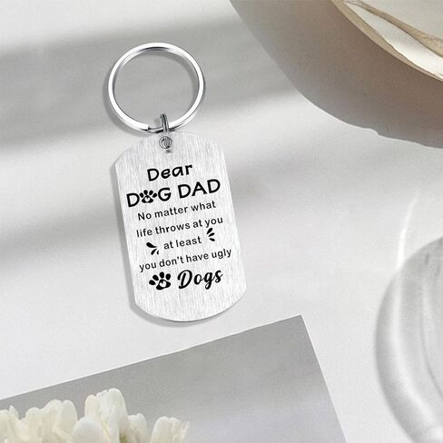 هدايا اللوتوزو I Woof You Dog Dad - سلسلة مفاتيح Best Dog Dad Ever - سلاسل مفاتيح للكريسماس وعيد الميلاد للرجال والأب والكلاب، فضي، مقاس S in Kuwait