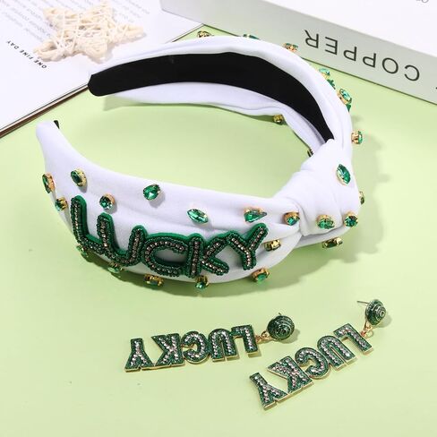 عصابة رأس لعيد القديس باتريك للنساء، عصابة رأس معقودة من لاكي شامروك، عصابة رأس حظًا سعيدًا، عصابة رأس مزينة بالكريستال بعقدة واسعة، إكسسوارات شعر لعيد القديس باتريك، هدايا العيد الأيرلندية (شامروك 1) in Kuwait