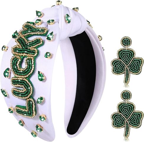 St. Patrick’s Day Headband for Women Lucky Shamrock Knotted Headband Good Luck Headband Embellished Crystal Wide Top Knot Headband St. Patrick's Day Hair Accessories Irish Holiday Gifts (Shamrock 1) in Saudi Arabia