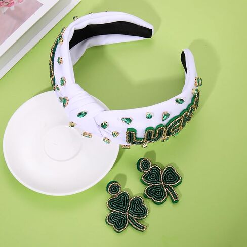 St. Patrick’s Day Headband for Women Lucky Shamrock Knotted Headband Good Luck Headband Embellished Crystal Wide Top Knot Headband St. Patrick's Day Hair Accessories Irish Holiday Gifts (Shamrock 1) in Saudi Arabia