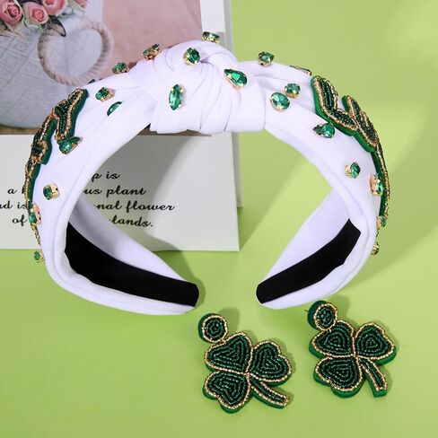 St. Patrick’s Day Headband for Women Lucky Shamrock Knotted Headband Good Luck Headband Embellished Crystal Wide Top Knot Headband St. Patrick's Day Hair Accessories Irish Holiday Gifts (Shamrock 1) in Saudi Arabia