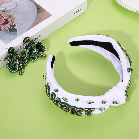 St. Patrick’s Day Headband for Women Lucky Shamrock Knotted Headband Good Luck Headband Embellished Crystal Wide Top Knot Headband St. Patrick's Day Hair Accessories Irish Holiday Gifts (Shamrock 1) in Saudi Arabia