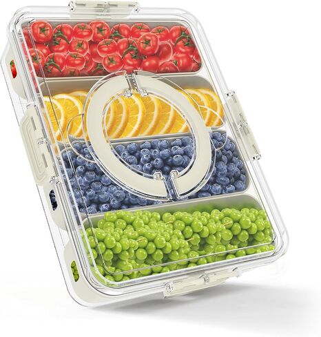 Divided Serving Tray with Lid and Handle, 8 Compartment Snackle Box Container, Travel Charcuterie Board with Lid for Kids and Adults, Snack Box Container - Fruit, Vegetable, Candy, Snack Tray with Lid in Saudi Arabia