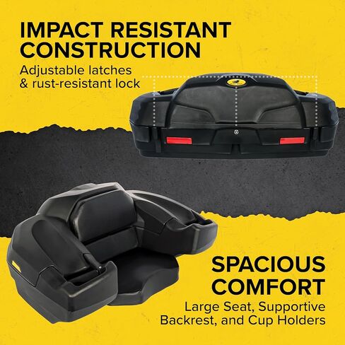 صندوق تخزين خلفي ومقعد أسود من Boar Camco UTV/ATV | تتميز بمساحة تخزين تزيد عن 7 أقدام مكعبة ومزالج قابلة للتعديل | يشتمل على قفل من الفولاذ المقاوم للصدأ مع مفاتيح | متوافق مع معظم الرفوف الأنبوبية (66010) in Kuwait