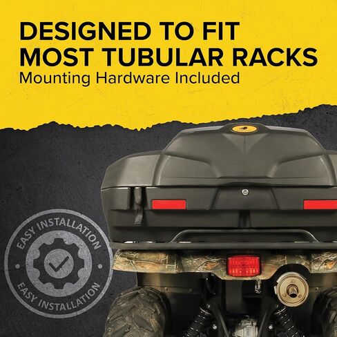 صندوق تخزين خلفي ومقعد أسود من Boar Camco UTV/ATV | تتميز بمساحة تخزين تزيد عن 7 أقدام مكعبة ومزالج قابلة للتعديل | يشتمل على قفل من الفولاذ المقاوم للصدأ مع مفاتيح | متوافق مع معظم الرفوف الأنبوبية (66010) in Kuwait