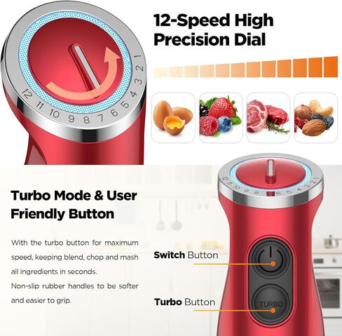 KOIOS Immersion Hand Blender, 5-in-1 Hand Blender with Entire Stainless Steel Blender Shaft, Full Copper Motor, Built in 12 Speed Turbo Stick Blender, Handheld blender for Baby food, Smoothies, Soups in Saudi Arabia