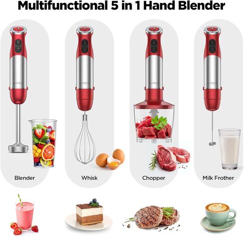 KOIOS Immersion Hand Blender, 5-in-1 Hand Blender with Entire Stainless Steel Blender Shaft, Full Copper Motor, Built in 12 Speed Turbo Stick Blender, Handheld blender for Baby food, Smoothies, Soups in Saudi Arabia