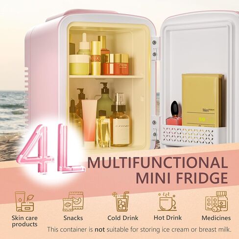 EUHOMY Mini Fridge, 4 Liter/6 Cans Small Refrigerator, Portable Cooler and Warmer for Skin Care, Cosmetics, Beverage, 4L Makeup Mini Fridge for Bedroom, Car(Black) in Saudi Arabia