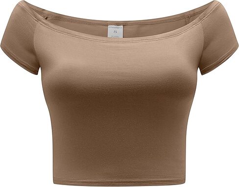 OThread & Co. Women's Off Shoulder Short Sleeve Crop Top Comfy Basic Stretch Layer Shirt in Saudi Arabia