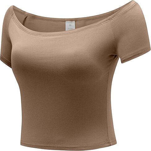 OThread & Co. Women's Off Shoulder Short Sleeve Crop Top Comfy Basic Stretch Layer Shirt in Saudi Arabia