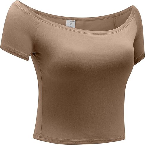 OThread & Co. Women's Off Shoulder Short Sleeve Crop Top Comfy Basic Stretch Layer Shirt in Saudi Arabia