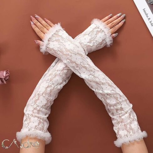 CASDRE Long Lace Floral Bridal Arm Sleeves Fingerless Wedding Gloves Elbow Length Halloween Cosplay Glove for Women and Girls in Saudi Arabia