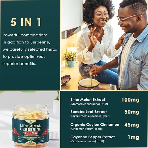 مكمل بربارين 500 مجم، مرة واحدة يوميًا، 15 مرة أفضل من التوافر الحيوي لصمغ البربرين الشحمي مع قرفة سيلان، البطيخ المر لعملية التمثيل الغذائي المتوازن، منشط AMPK، خالي من السكر، نباتي، 60 قطعة in Kuwait