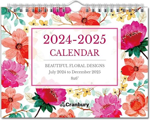 CRANBURY Small 8x6" Wall Calendar 2025-2026 (Floral), Use July 2025 to Dec 2026, Mini Monthly Hanging Calendar, Gorgeous Flower Designs, Use on Bulletin Board, Fridge, or on Desk, Includes Stickers in Saudi Arabia