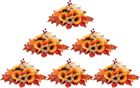 BLOSMON Fall Flowers Artificial for Decoration: 2 Pcs Fake Sunflower Maple Leaf Flower Balls for Table Centerpieces - Faux Autumn Floral Arrangements for Home Thanksgiving Decor in Saudi Arabia