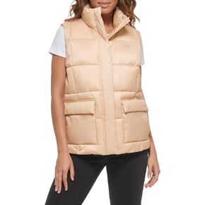 Levi's Women's Sporty Box Quilted Puffer Vest, Lightweight Apricot, Large