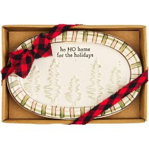 Mud Pie Christmas Sentiment Plate, Green Lodge, 10" x 6 1/2"