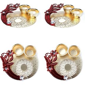Itiha Metal Red Floral Haldi Kumkum Holder Set of 4 Return Gift Diwali Gift Festive Gift Mehendi Gift- 4.5 inches