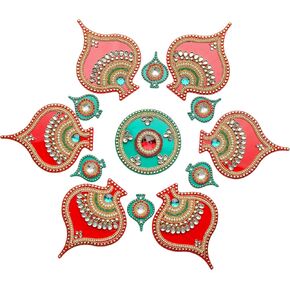 Flower Floor Rangoli Designer Reusable Rangoli Acrylic Rangoli Indian Traditional Home Decor Gift for Home Interior Floor Decoration Festival Decorations and Gifting (Size:- 12")