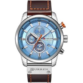 Men Chronograph Sport Watches Brown Leather Strap Quartz Watch Business Casual Wrist Watch for Men