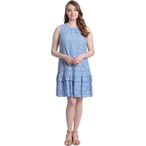 London Times Women's Sleeveless Drop Waist Ruffle Dress