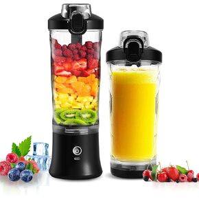 Portable Blender Personal Juicer with Insulated Sleeve for Shakes and Smoothies - 21 Oz Mini Blender Cup with 6 Blades, Travel Lid, USB Rechargeable - Small Blender for Kitchen, Travel, Office, Gym