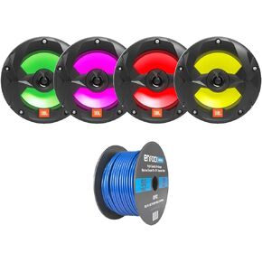 6.5" 2-Way Marine Audio Multi-Element Speakers Black (Qty 4) w/RGB Lighting Option with 50 Feet 16 Gauge Marine Grade (OFC) Speaker Wire