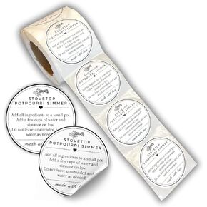 Stovetop Potpourri Instruction Label | 250 pc Roll 2" Circle Label for Package of Stove Top Simmer Christmas Home Scent Use with Glass Saucepan Stove-Top Steamer Pot