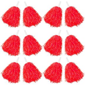 12 PCS Cheerleading Pom Poms, Plastic Pom Poms with Baton Handle for Game Sports Squads Dancing Party Football Basketball Club Spirit Sports Stage Performance Celebration (Soft Plastic-Orange)
