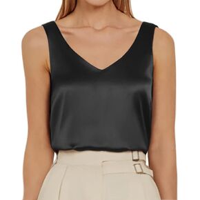 OLYCN Sleeveless Satin Camisole for Women V Neck Silk Tank Top Casual Loose Blouse