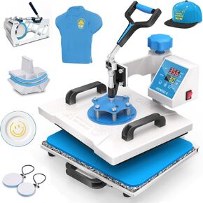 5 in 1 Heat Press Machine 15x15 Inch Heat Transfer Machine 360-Degree Swing Away Multifunction Digital Sublimation Combo Heat Press for T Shirt Mug Hat Plate for Commercial Home 110V White