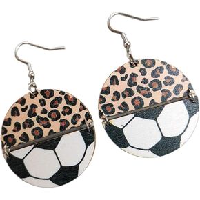 Sports Game Leopard Print Basketball Baseball Wooden Earrings,Love Shaped Heart Dangle Earrings, Sports Tassel Holiday Fans Players Jewelry