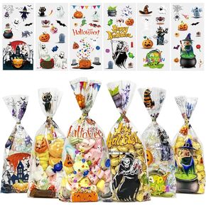 QOIUSO 100pcs Easter Treat Bags: Easter Cellophane Goodie Bags for Candy Cookies Sweet, Clear Easter Gift Bags with Twist Ties for Easter Party Supplies, 4 Style Easter Eggs Bags for Kids