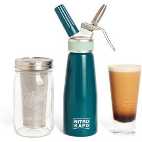 NITRO KAFO 0.5L Nitro Coffee Maker, Aluminum Nitro Cold Brew Coffee Maker with Special Nitro Diffuser Nozzle & Cold Brew Maker with Cold Brew Mason Jar, Includes (10) 2g N2 Cartridges