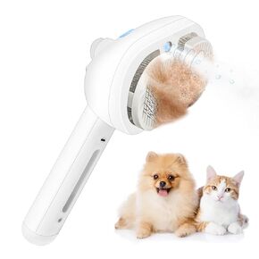Texsens Spray Cat Brush - Self Cleaning Pet Grooming Brush with Mist & Release Button for Long & Short Haired Dogs Cats, Removing Tangled & Loose Hair - Steamy Cat Brushes for Indoor Cats Shedding