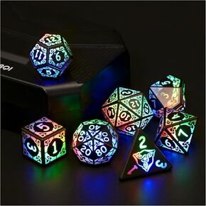 شحن لاسلكي لنرد LED، نرد DND النرد بمقاييس التنين القابلة لإعادة الشحن، نرد ZHOORQI RGB المضيء، ونرد الزنزانات والتنينات للعب الأدوار (نرد بيض التنين)