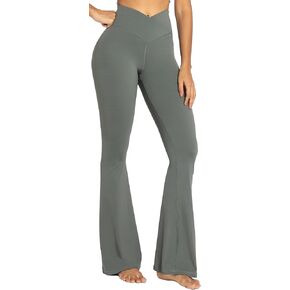 Sunzel Flare Leggings, Crossover Yoga Pants for Women with Tummy Control, High-Waisted and Wide Leg Grey