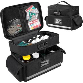 Zannaki Medicine Storage Bag with Combination Lock, Double Layers Pill Bottle Organizer Bag Empty, Medication Locking Box with Zippers for Prescription, Vitamins, Supplements or Medical Supplies