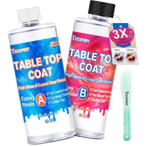 Teexpert Table Top Epoxy Resin Kit 30OZ, 3X Yellow Resistant & Super Gloss Finish Coating Resin, Crystal Clear Resin Epoxy Kit for Wood Table, Bar Top & Kitchen Countertop, Epoxy Art Crafts, DIY