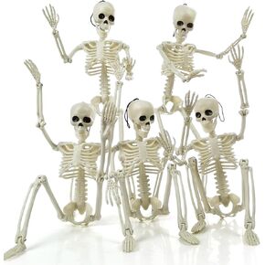 5 Packs Halloween Skeleton Decorations,16" Full Body Posable Joints Skeletons for Halloween Decorations, Indoor and Outdoor Horror Atmosphere Decorations