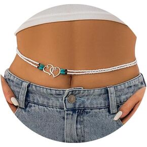 Sexy Simple Pearl Waist Chain Belt Summer Beach Beaded Belly Body Chain Jewelry Festival Rave Pearl Belly Belt Bikini Heart Pendant Body Accessory Jewelry for Women in Kuwait