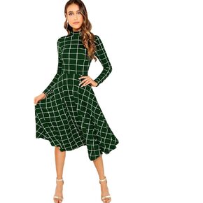 فستان Floerns نسائي ذو رقبة عالية منقوش ومشرق متوسط ​​الطول
