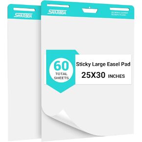 Lined Sticky Easel Pad, 25 in x 30 in,Flip Chart Paper,Sticky Chart Paper for Teachers, Large Self-Stick Easel Paper,Super Sticky & Bleed-Resistant,30 Sheets/Pad,4 Pads(White Lined)
