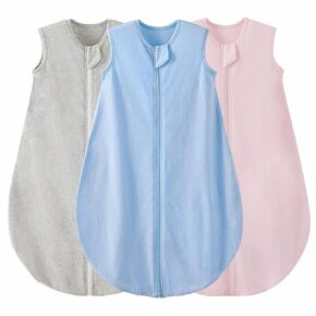 Duomiaomiao 3 Pack Baby Sleep Sack 0-6 Months 100% Cotton 0.5 TOG Lightweight Baby Wearable Blanket, Breathable Comfy Toddler Sleeping Sack