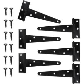 4 Pack T Hinge, 10 inch Heavy Duty Gate Hinges Door Hinges Outdoor Gate Hinge Shed Hinges Black Strap Barn Door Hinges Fence Hinges (10", 4pcs)